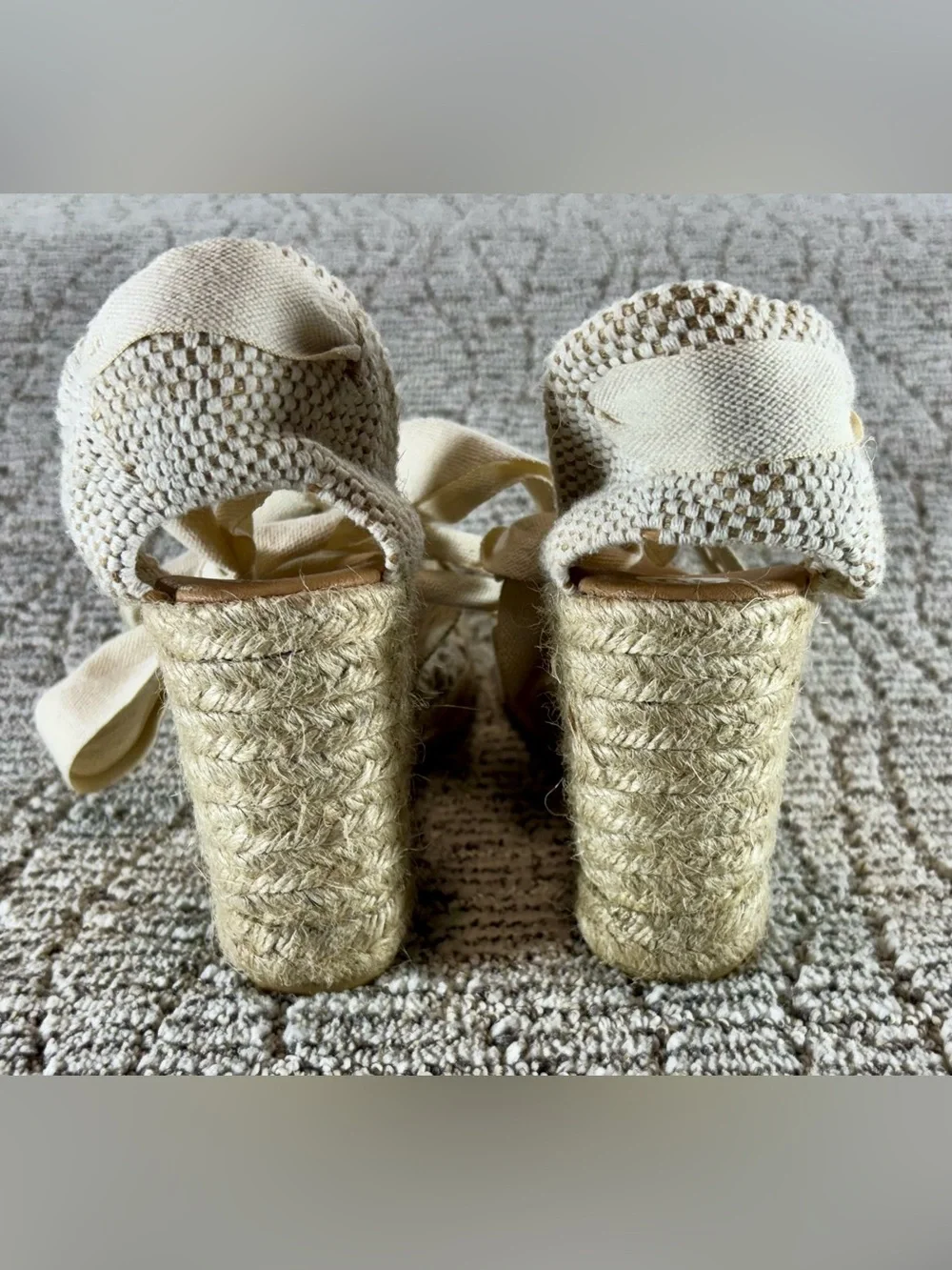 NEW Maypol Women’s Size 10 Beige Lace-Up Crochet Espadrille Wedge Sandals